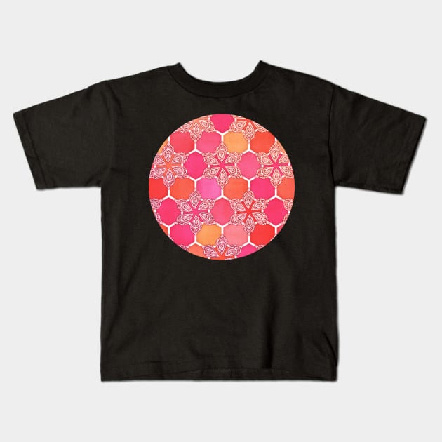 Pink Spice Honeycomb - Doodle Hexagon Pattern Kids T-Shirt by micklyn